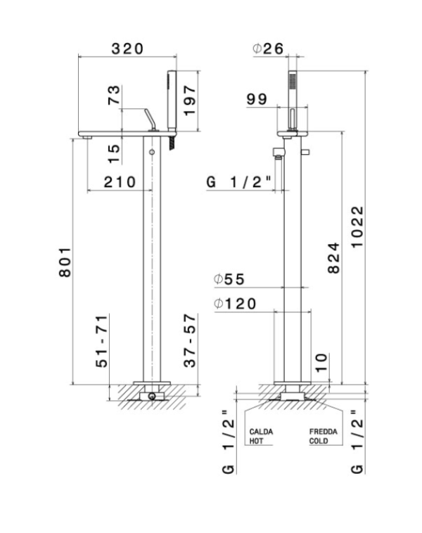 Art, 64584C.21 Floor Mounted Bath Mixer Chrome. - Image 2