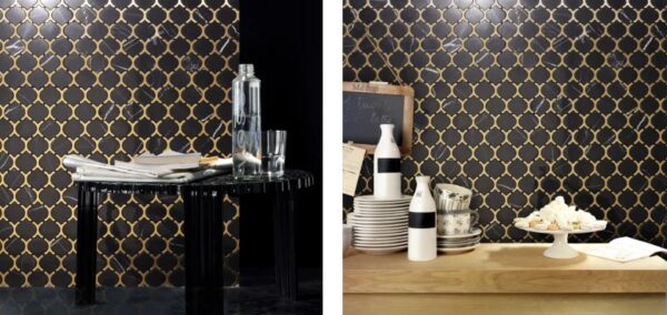 Black Marble and Gold Stainless Steel Arabesque Mosaic Tiles - Image 2